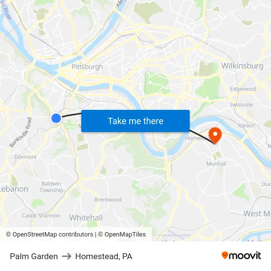 Palm Garden to Homestead, PA map