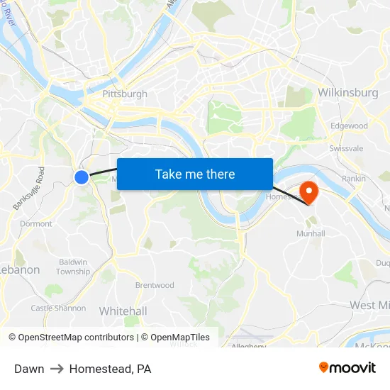 Dawn to Homestead, PA map