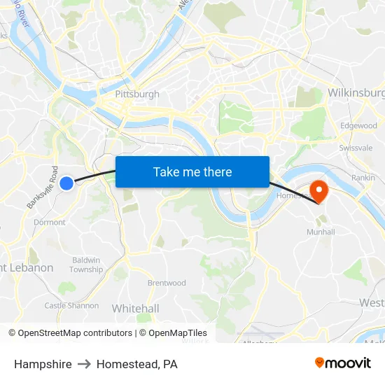 Hampshire to Homestead, PA map