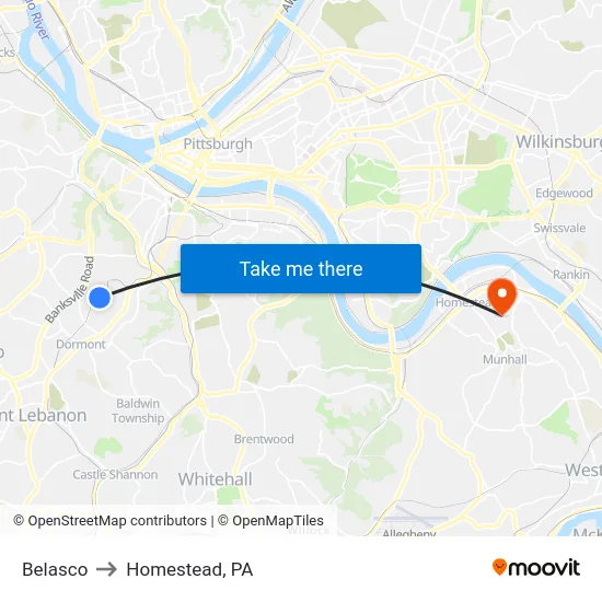 Belasco to Homestead, PA map