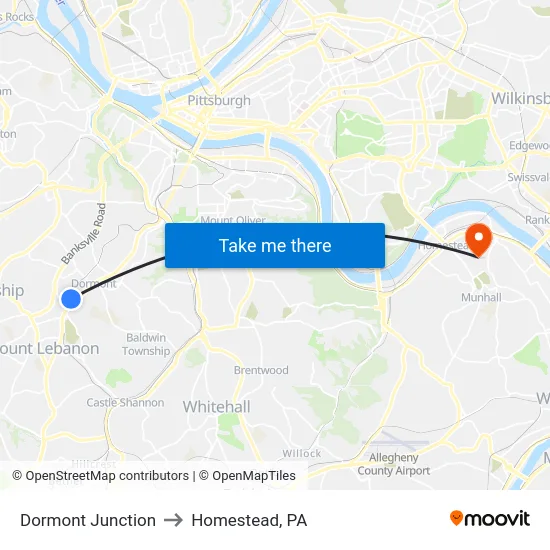 Dormont Junction to Homestead, PA map