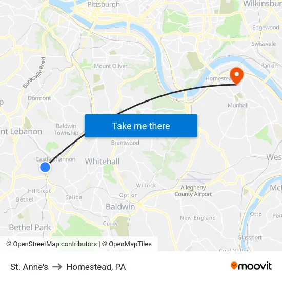 St. Anne's to Homestead, PA map