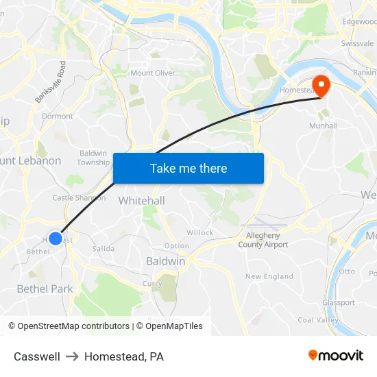 Casswell to Homestead, PA map