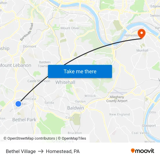 Bethel Village to Homestead, PA map