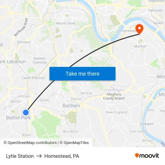 Lytle Station to Homestead, PA map