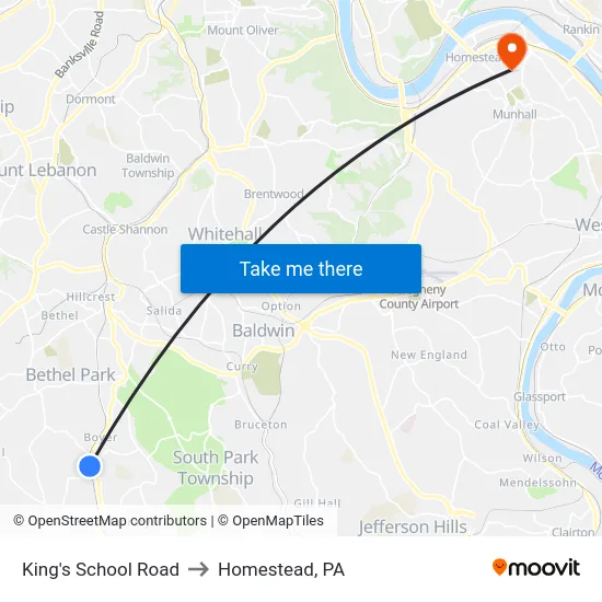 King's School Road to Homestead, PA map