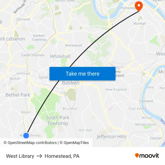 West Library to Homestead, PA map