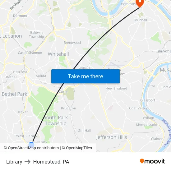Library to Homestead, PA map