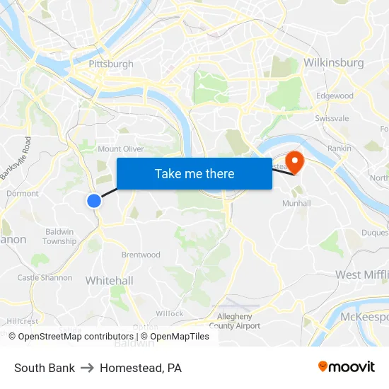 South Bank to Homestead, PA map