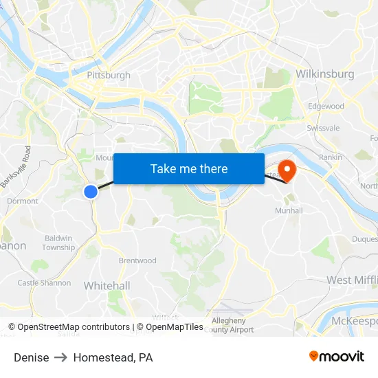 Denise to Homestead, PA map