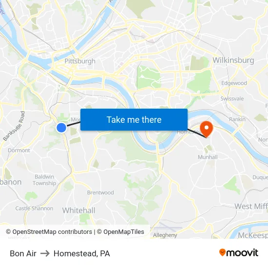 Bon Air to Homestead, PA map
