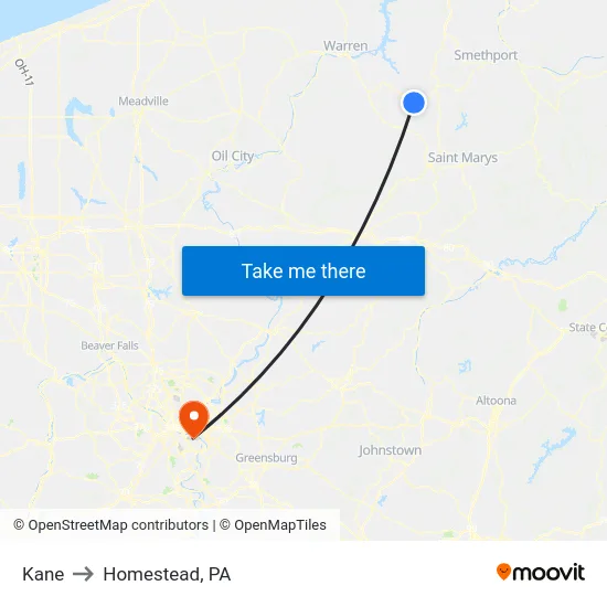 Kane to Homestead, PA map