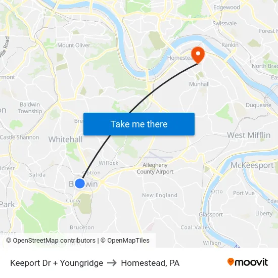 Keeport Dr + Youngridge to Homestead, PA map