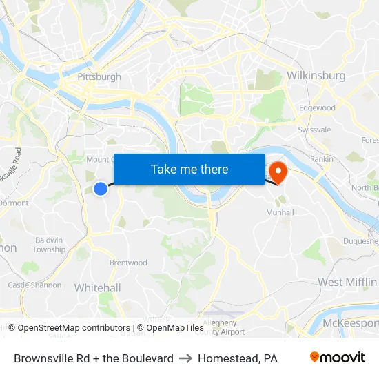 Brownsville Rd + the Boulevard to Homestead, PA map