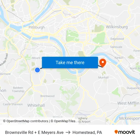 Brownsville Rd + E Meyers Ave to Homestead, PA map