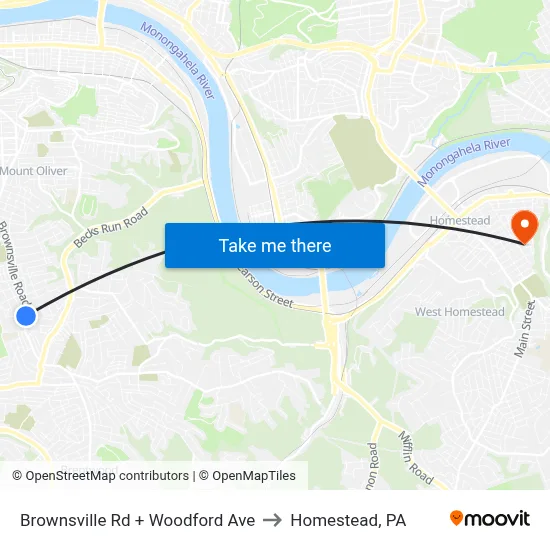 Brownsville Rd + Woodford Ave to Homestead, PA map
