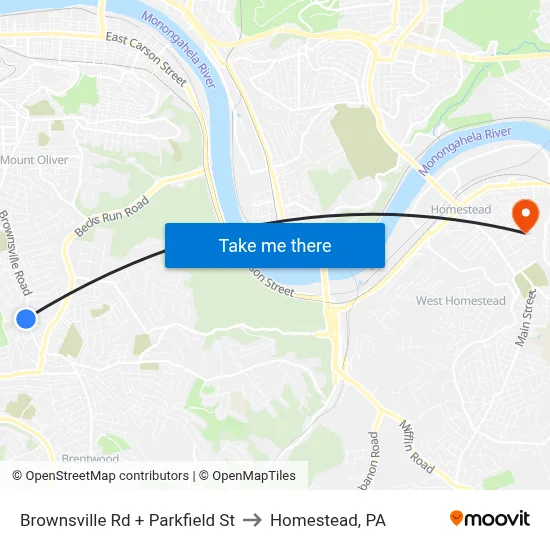 Brownsville Rd + Parkfield St to Homestead, PA map