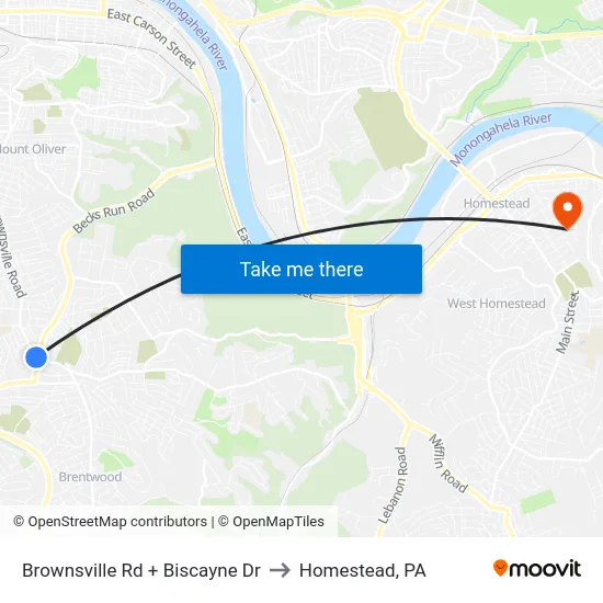 Brownsville Rd + Biscayne Dr to Homestead, PA map