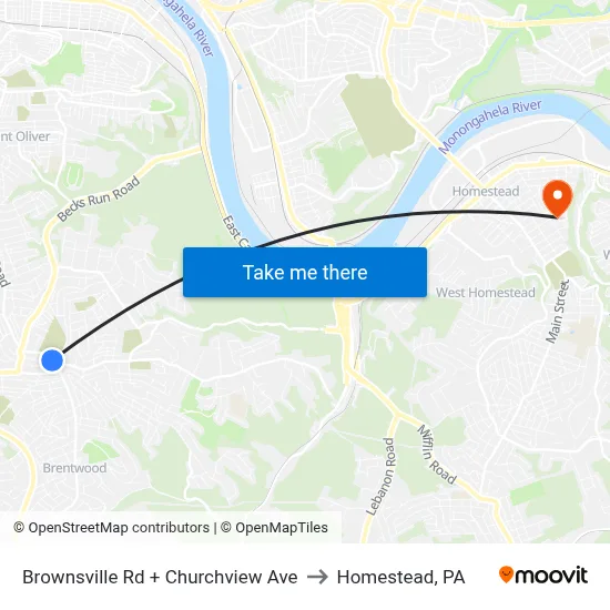 Brownsville Rd + Churchview Ave to Homestead, PA map