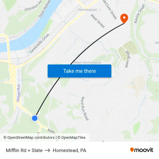 Mifflin Rd + Slate to Homestead, PA map