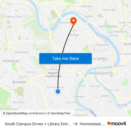 South Campus Drvwy + Library Entrance to Homestead, PA map