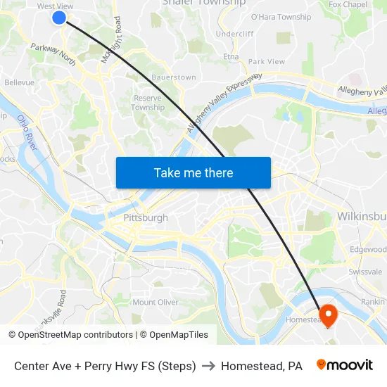 Center Ave + Perry Hwy FS (Steps) to Homestead, PA map
