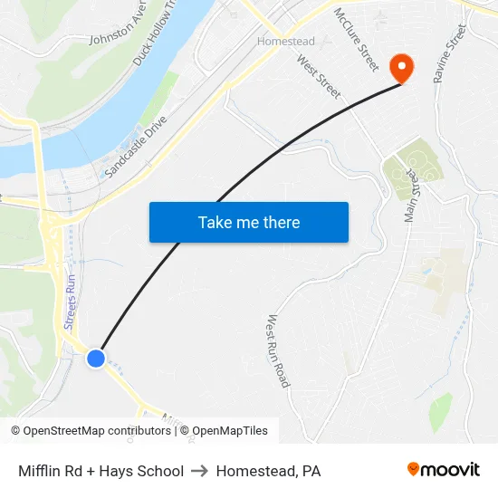 Mifflin Rd + Hays School to Homestead, PA map