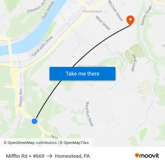 Mifflin Rd + #669 to Homestead, PA map