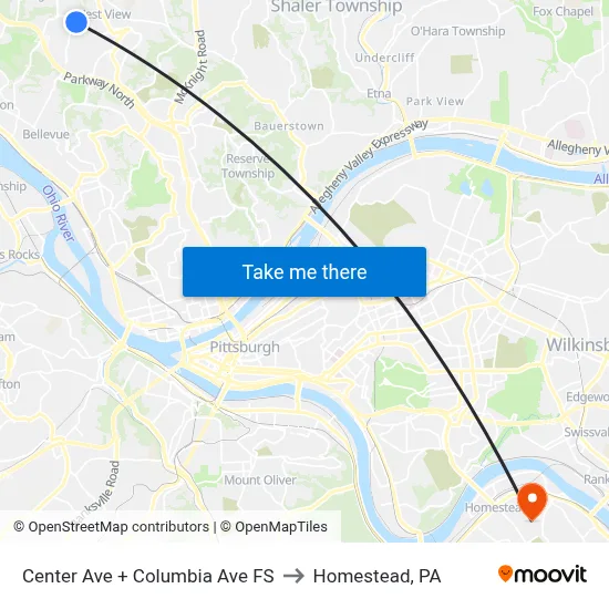 Center Ave + Columbia Ave FS to Homestead, PA map
