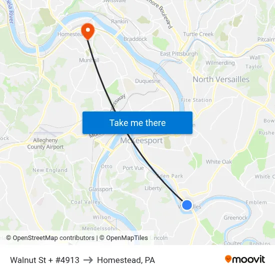 Walnut St + #4913 to Homestead, PA map