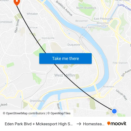 Eden Park Blvd + Mckeesport High School Drvwy to Homestead, PA map