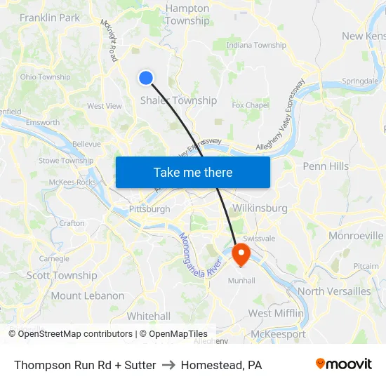 Thompson Run Rd + Sutter to Homestead, PA map
