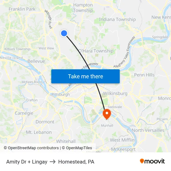 Amity Dr + Lingay to Homestead, PA map