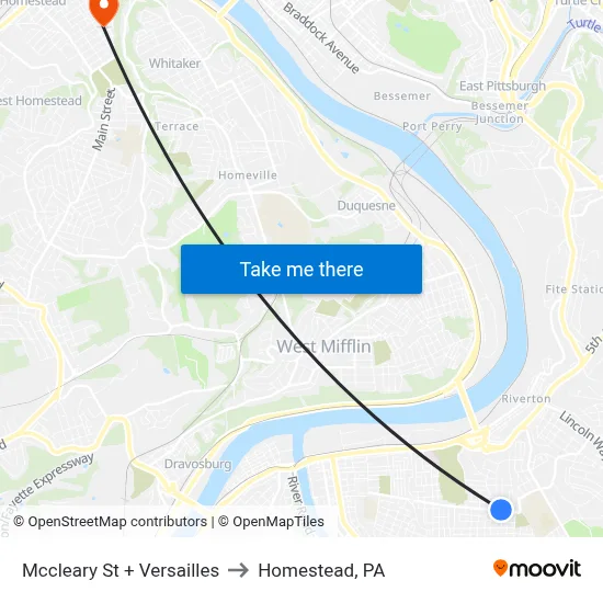 Mccleary St + Versailles to Homestead, PA map