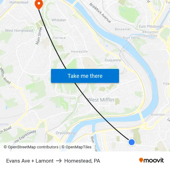 Evans Ave + Lamont to Homestead, PA map