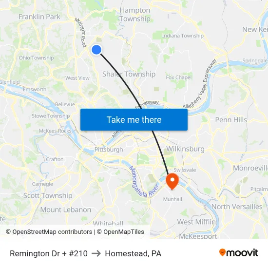 Remington Dr + #210 to Homestead, PA map