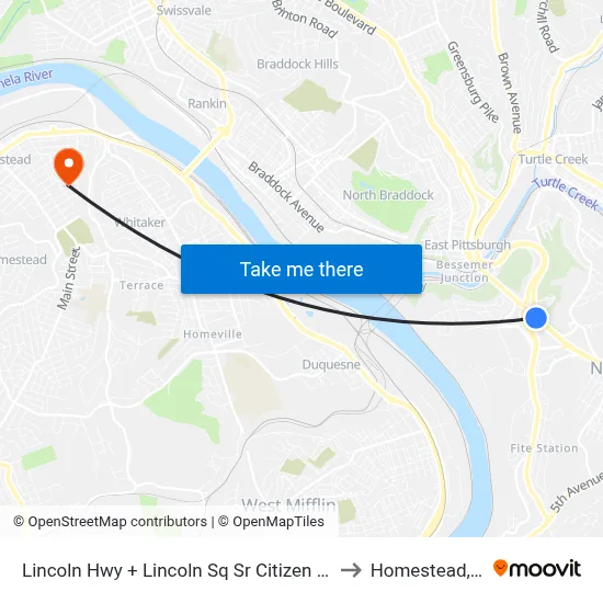 Lincoln Hwy + Lincoln Sq Sr Citizen Home to Homestead, PA map