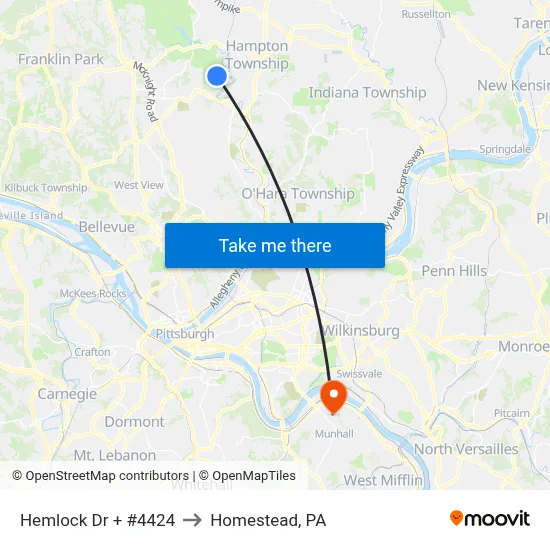 Hemlock Dr + #4424 to Homestead, PA map