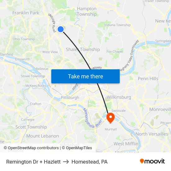 Remington Dr + Hazlett to Homestead, PA map