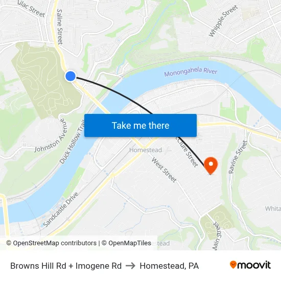 Browns Hill Rd + Imogene Rd to Homestead, PA map