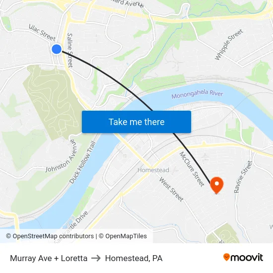 Murray Ave + Loretta to Homestead, PA map
