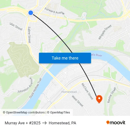 Murray Ave + #2825 to Homestead, PA map