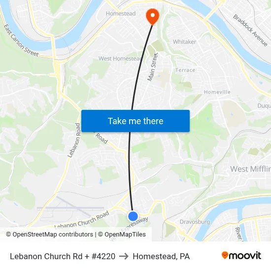 Lebanon Church Rd + #4220 to Homestead, PA map