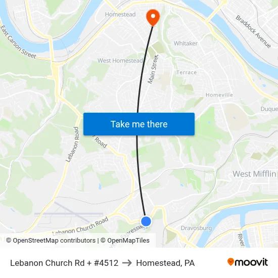Lebanon Church Rd + #4512 to Homestead, PA map