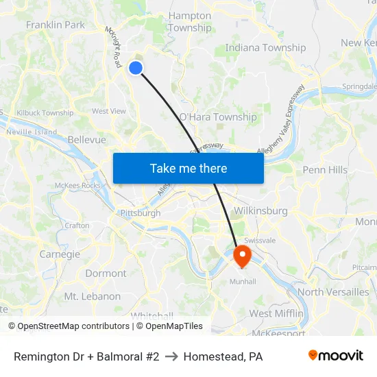 Remington Dr + Balmoral #2 to Homestead, PA map