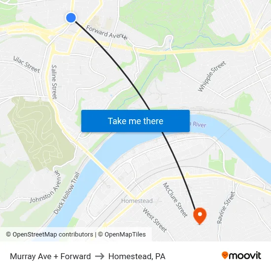 Murray Ave + Forward to Homestead, PA map