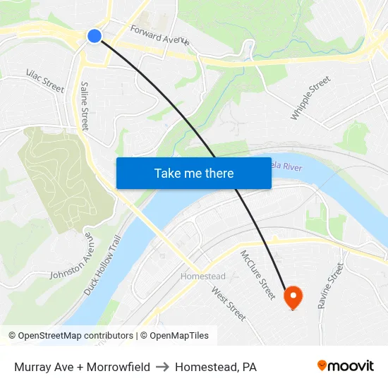 Murray Ave + Morrowfield to Homestead, PA map