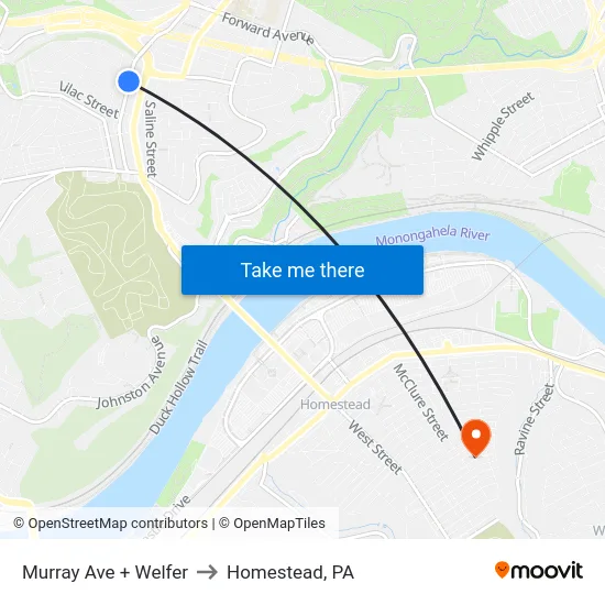 Murray Ave + Welfer to Homestead, PA map
