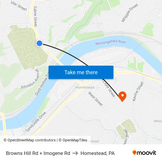 Browns Hill Rd + Imogene Rd to Homestead, PA map