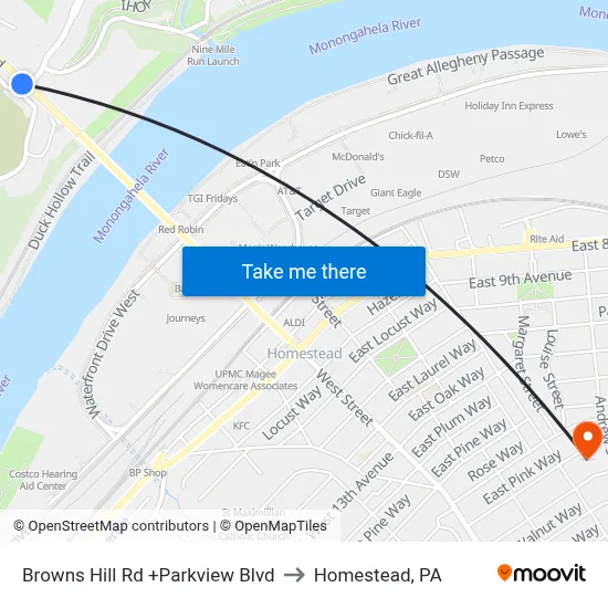 Browns Hill Rd +Parkview Blvd to Homestead, PA map